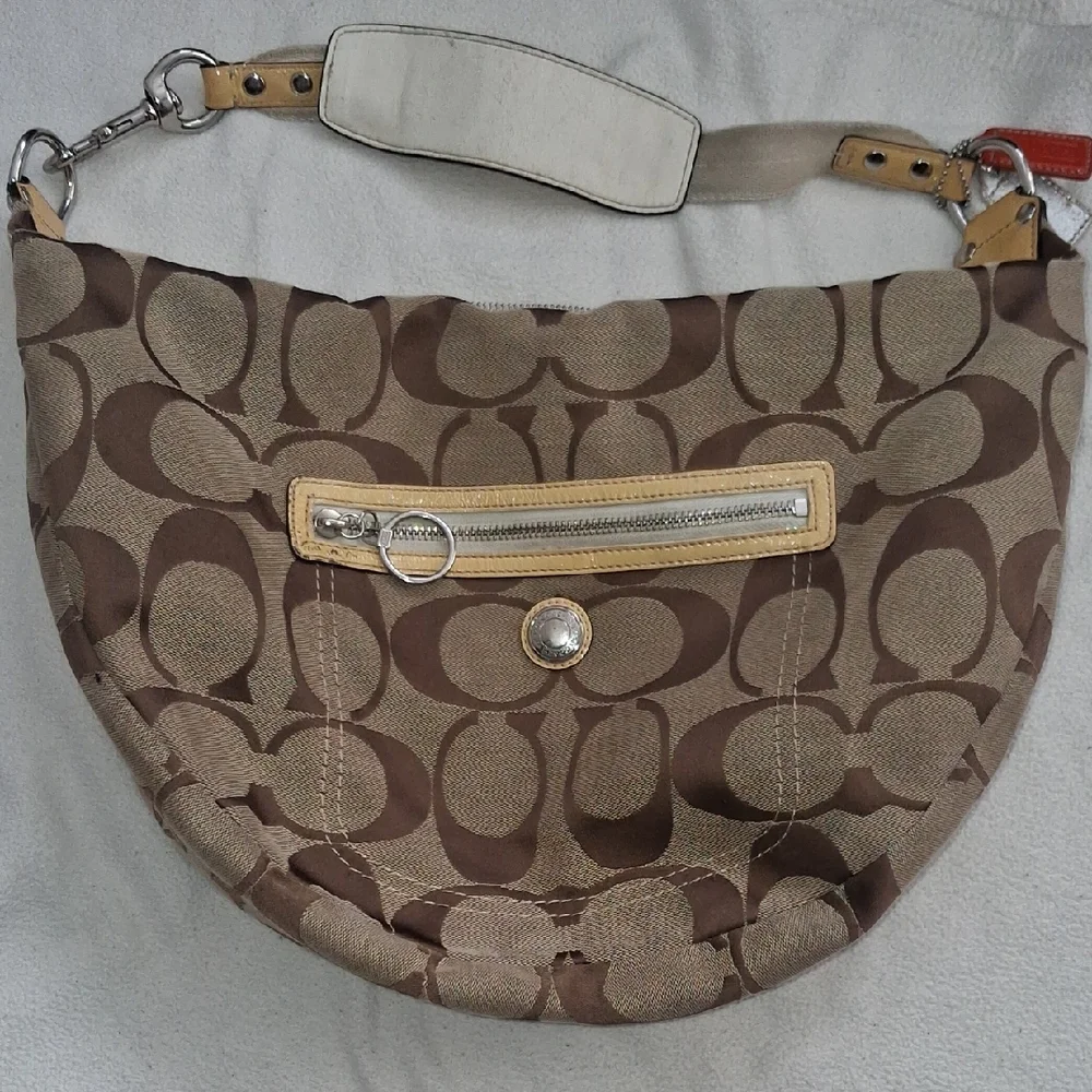 Coach Tan and Brown Signature Shoulder Bag - Picture 1 of 10